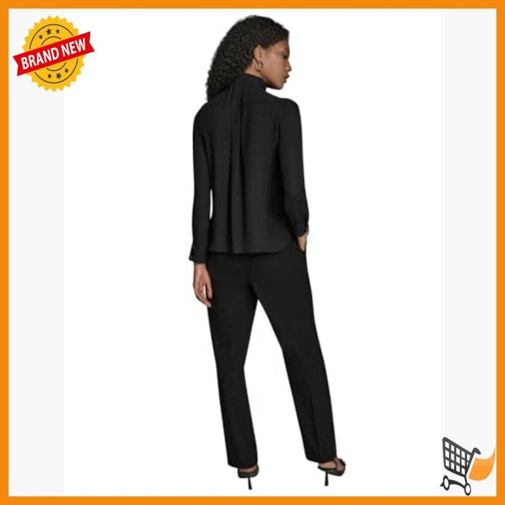 Long Sleeve Tie Neck Woven Blouse, Small, Polyester, Work to Night Out - Picture 4 of 5